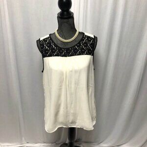 Christopher and Banks Top Womens Size Size Medium Ivory Black Lace Sleeveless
